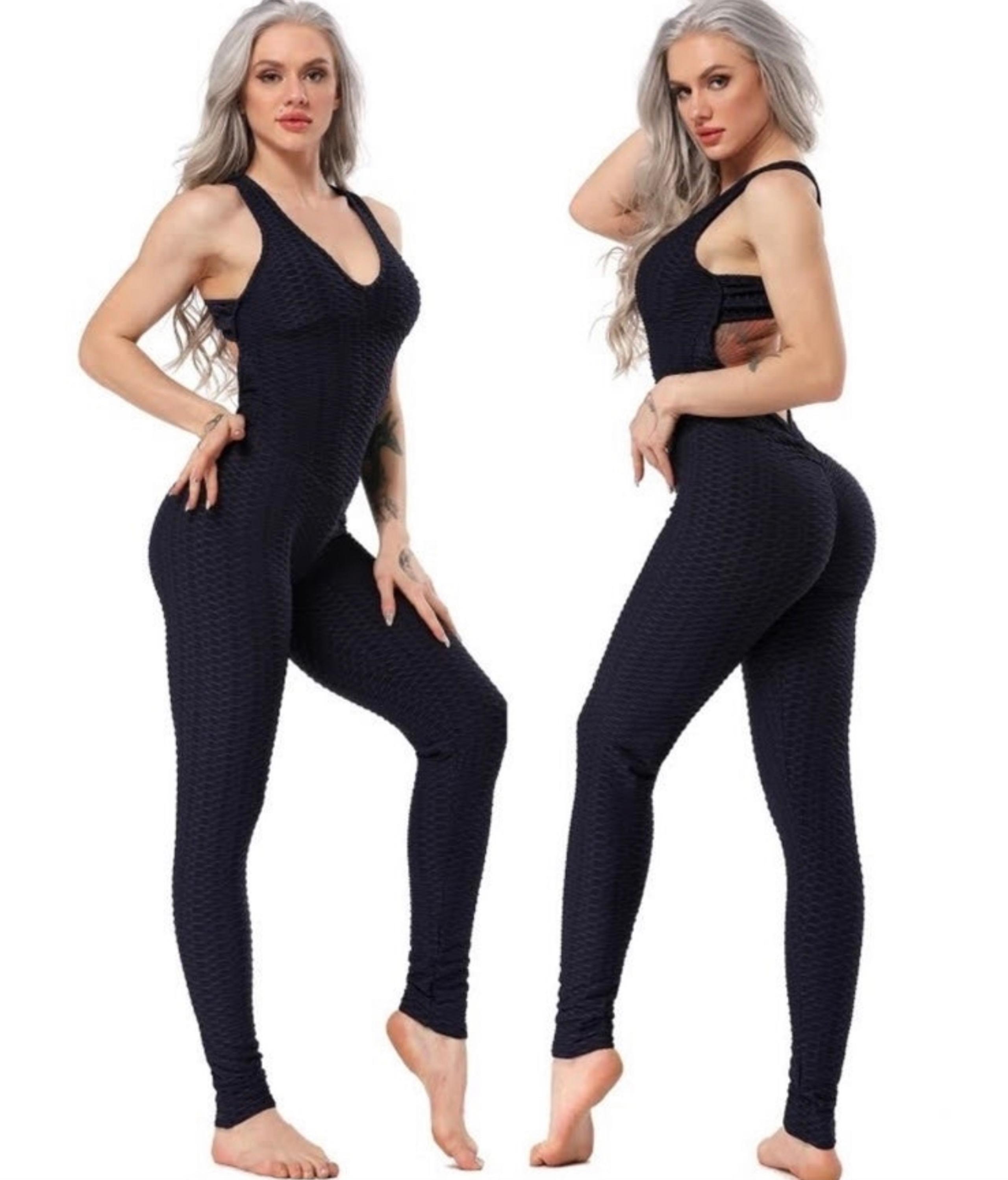 Jumpsuit size small women’s black yoga one piece textured scrunch bum new