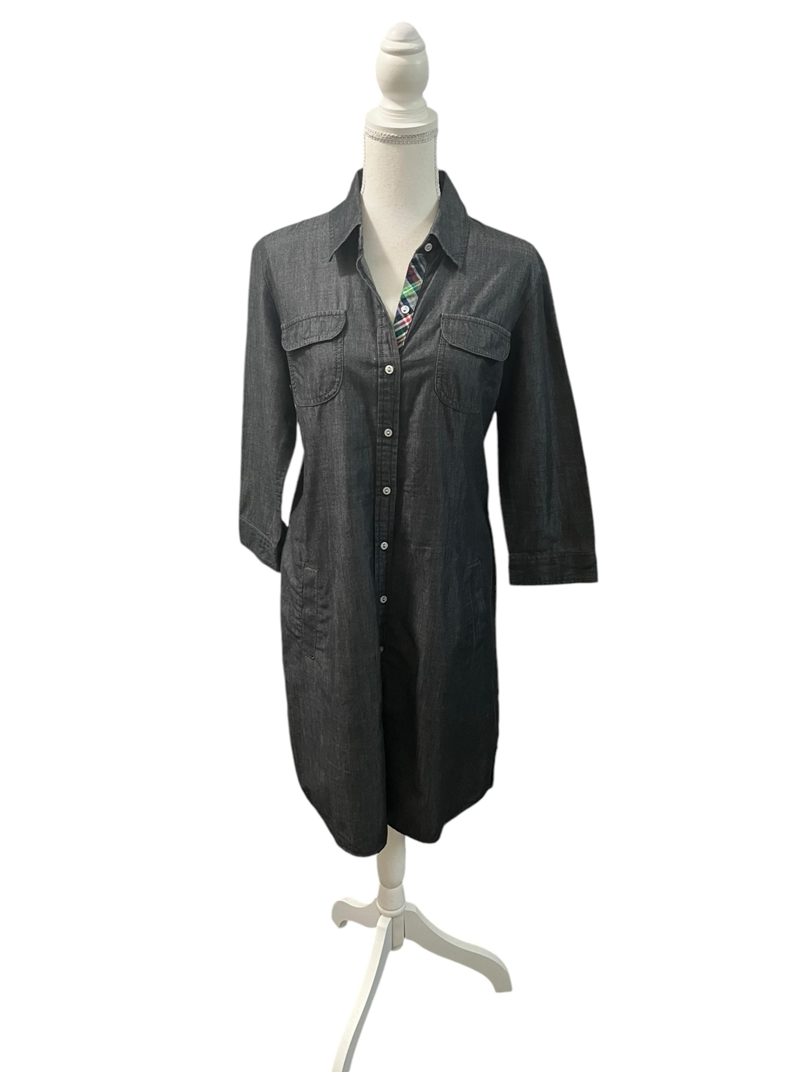 Tommy Hilfiger Dark Wash Lightweight Denim Collared 3/4 Sleeve Shirt Dress Sz M
