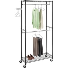 Double Rod Rolling Garment Rack, Metal -9sz9