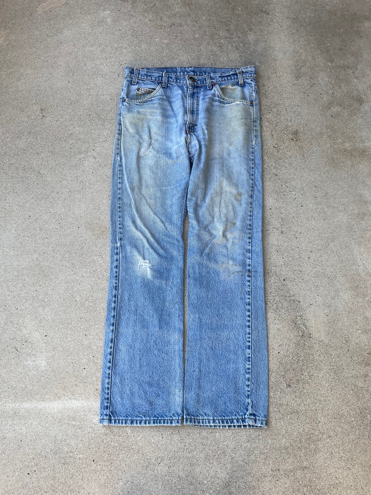 Vintage 80s Levis 517 Orange Tab Flare Bootcut Distressed Patched Jeans sz 34x31
