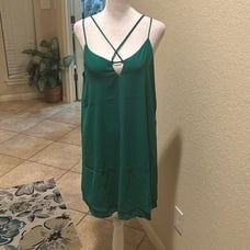 Krisa Size S Strappy Layered Slip Dress Solid Emerald Green Party Cocktail Mini