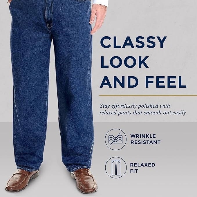 Pembrook Mens Elastic Waist Pants Seniors XL 36x31 Blue Denim Jean Zip & Button