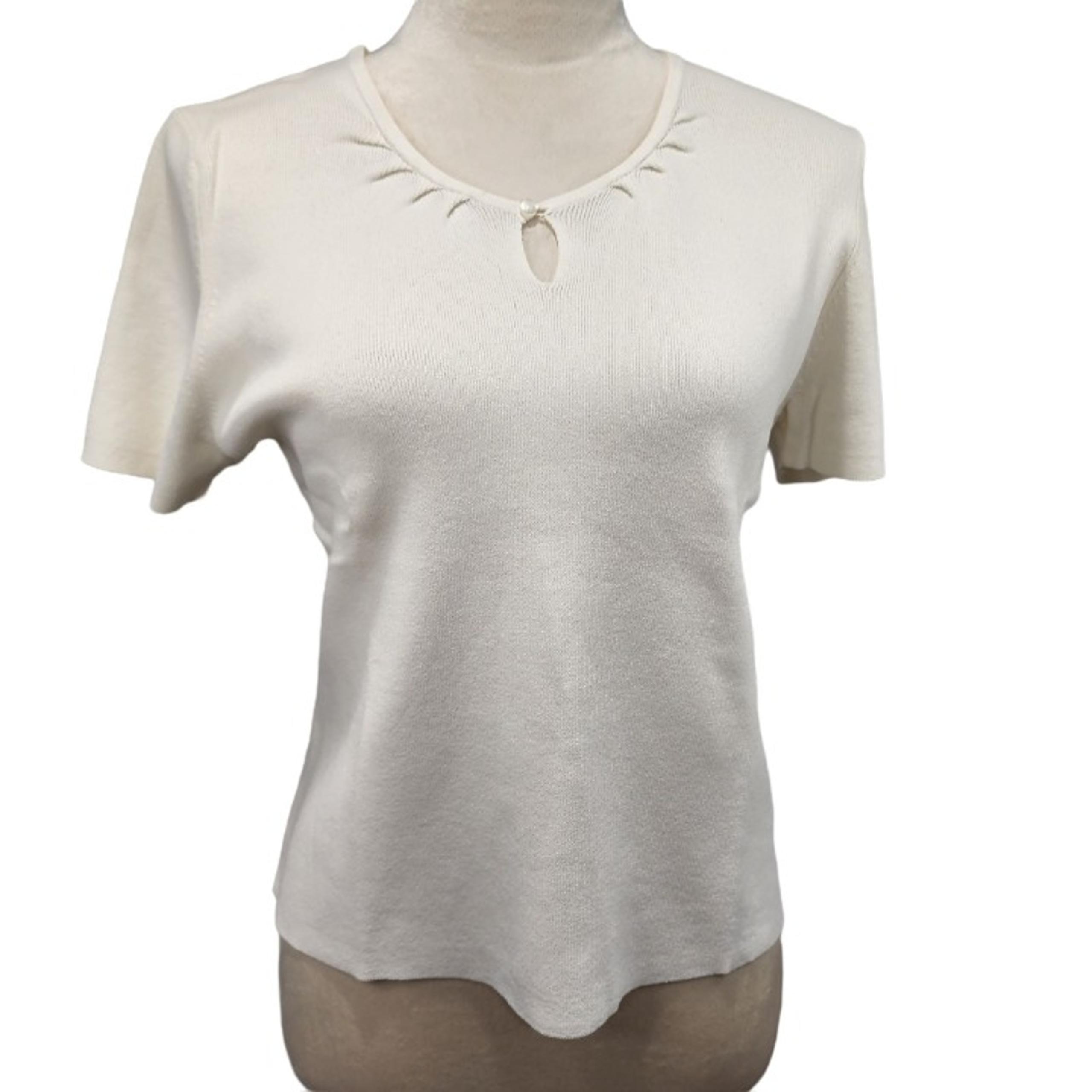 Sag Harbor Round Neck Off White Pullover S/S Light Knit Women Sweater Top Sz PL