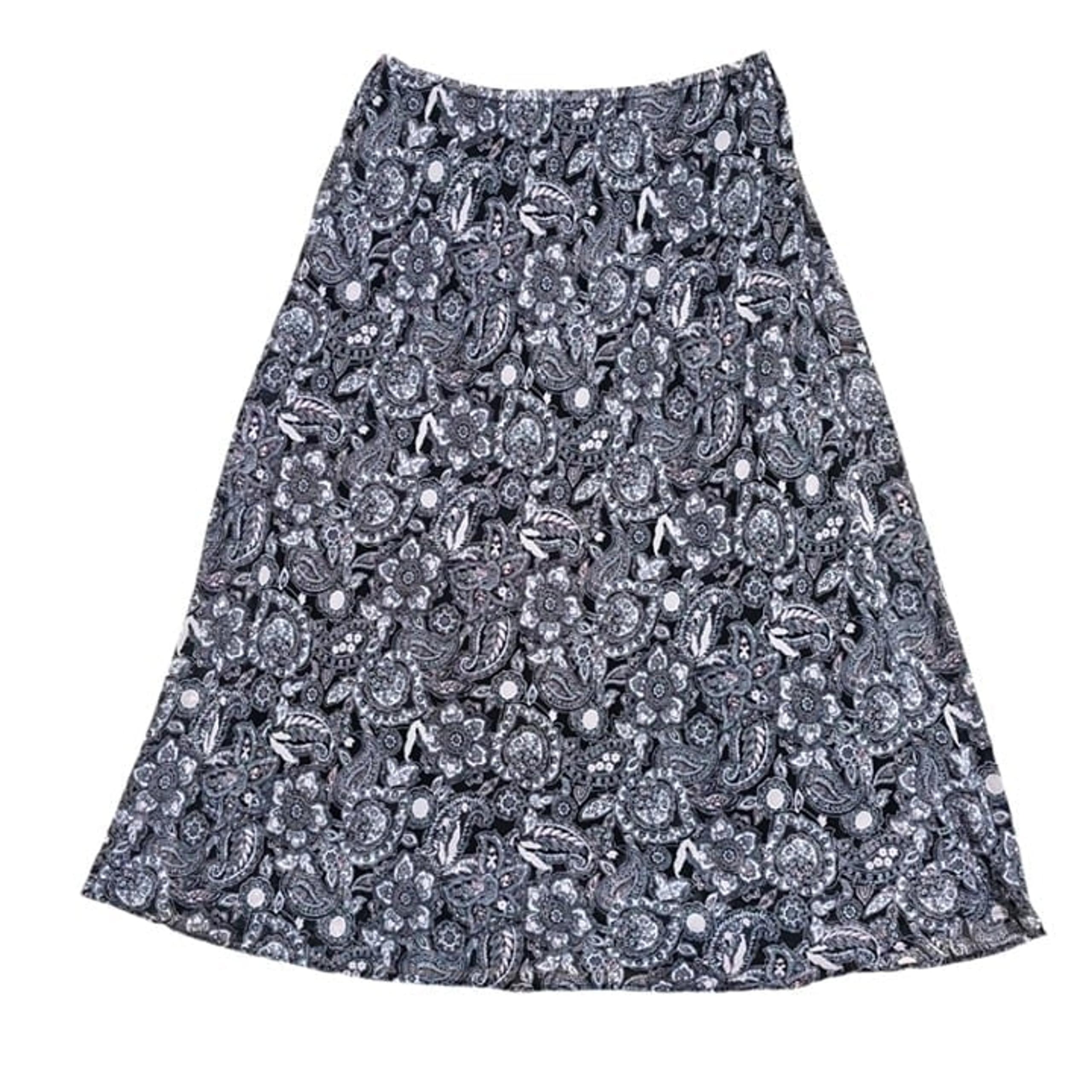 Dressbarn Size 14W Black Grey Pink Paisley Dark Romantic Vintage 90s Maxi Skirt