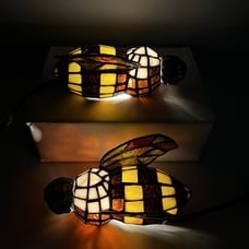 HTF Stained Glass Tiffany Style Animal NIGHT LIGHT Bee Table Lamp 8” Set Of 2