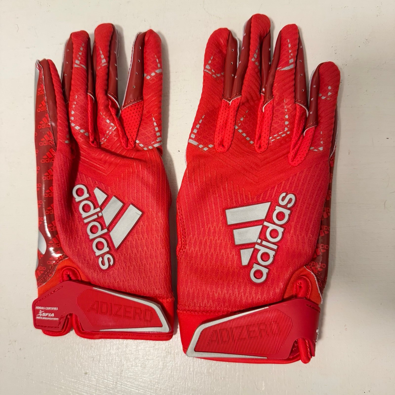 New Adidas Adizero Receiver Football Player Gloves Red Silver Size Large