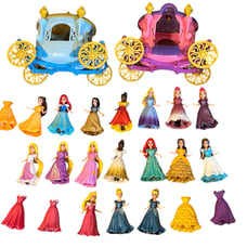 Large lot of Disney Princess Magic Clip Dolls with 2 Carriages