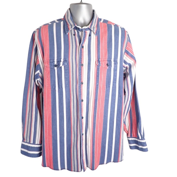 Vintage 90s Wrangler Brushpopper Striped Size 17-35 XL Men's Western Shirt Y2K