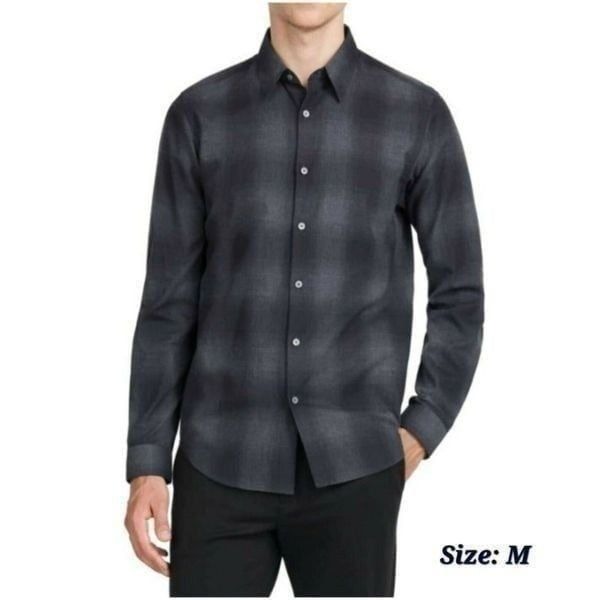 NWT THEORY Men's Irving - M - Flannel Check Sport Shirt - Charcoal Check