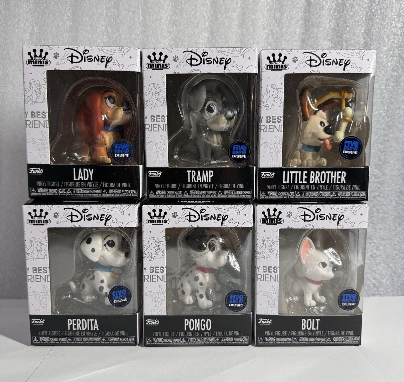 Funko Minis Disney Dogs - Pongo, Perdita, Lady, Tramp, Bolt, & Little Brother