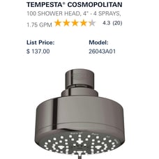 TEMPESTA® COSMOPOLITAN 100 SHOWER HEAD, 4 - 4 SPRAYS Hard Graphite color