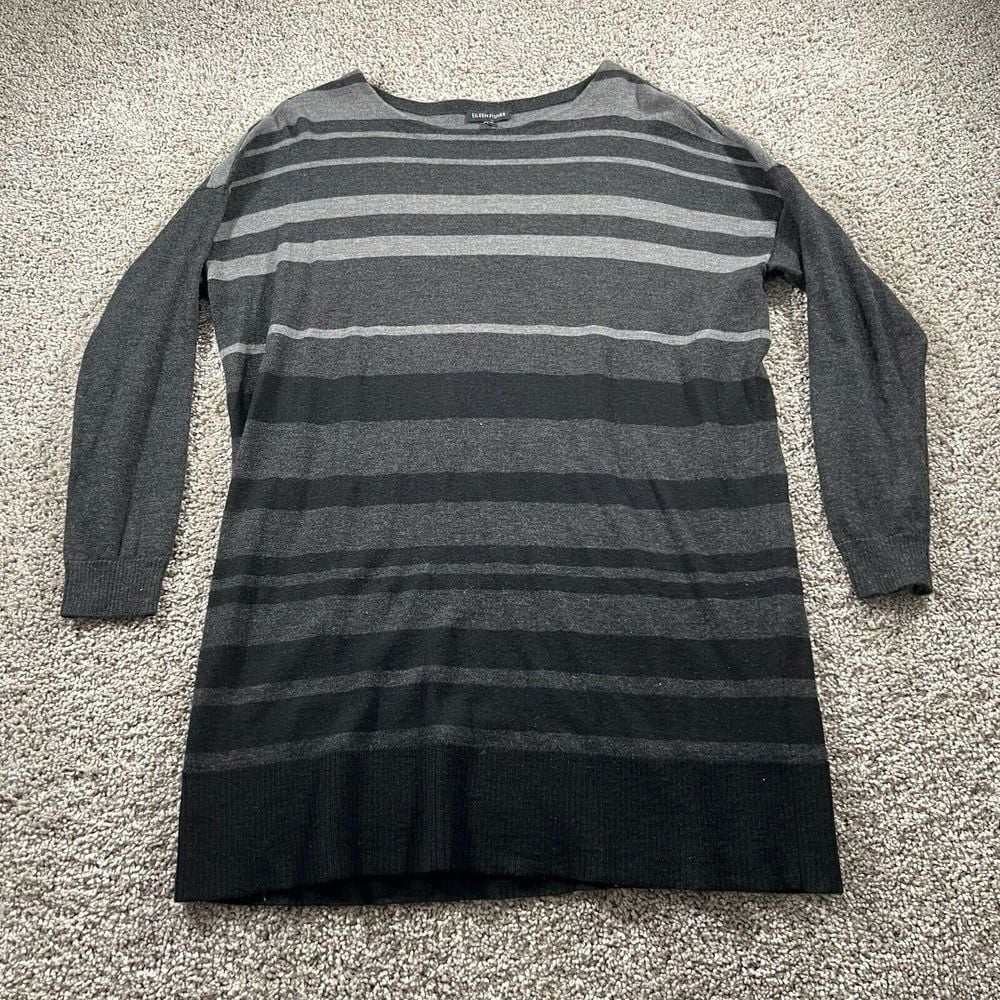 Eileen Fisher Sweater Dress Womens Medium Gray Merino Wool Knit Italian Yarn