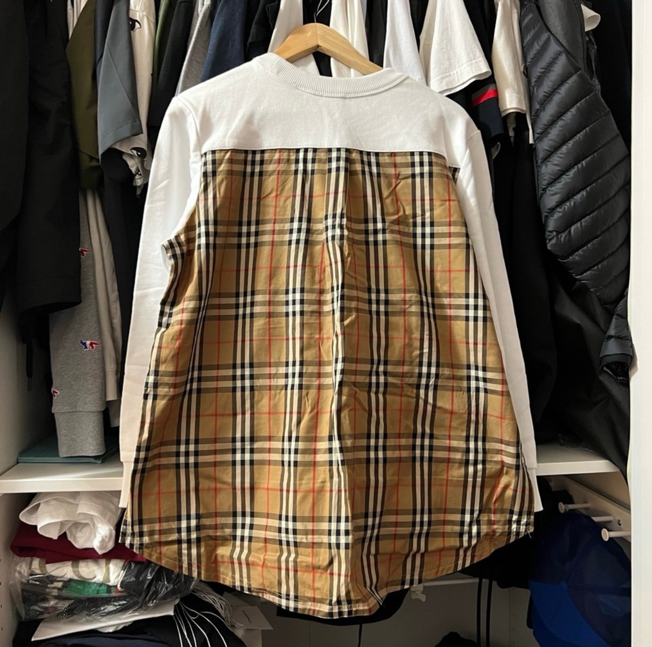 Burberry Vintage Check Panel Cotton Oversized Sweatshirt