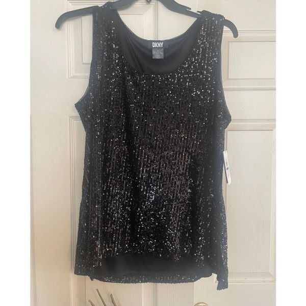 NWT DKNY Black Sequined Dress Long Tank Top Size XL Retail 79 Shirt