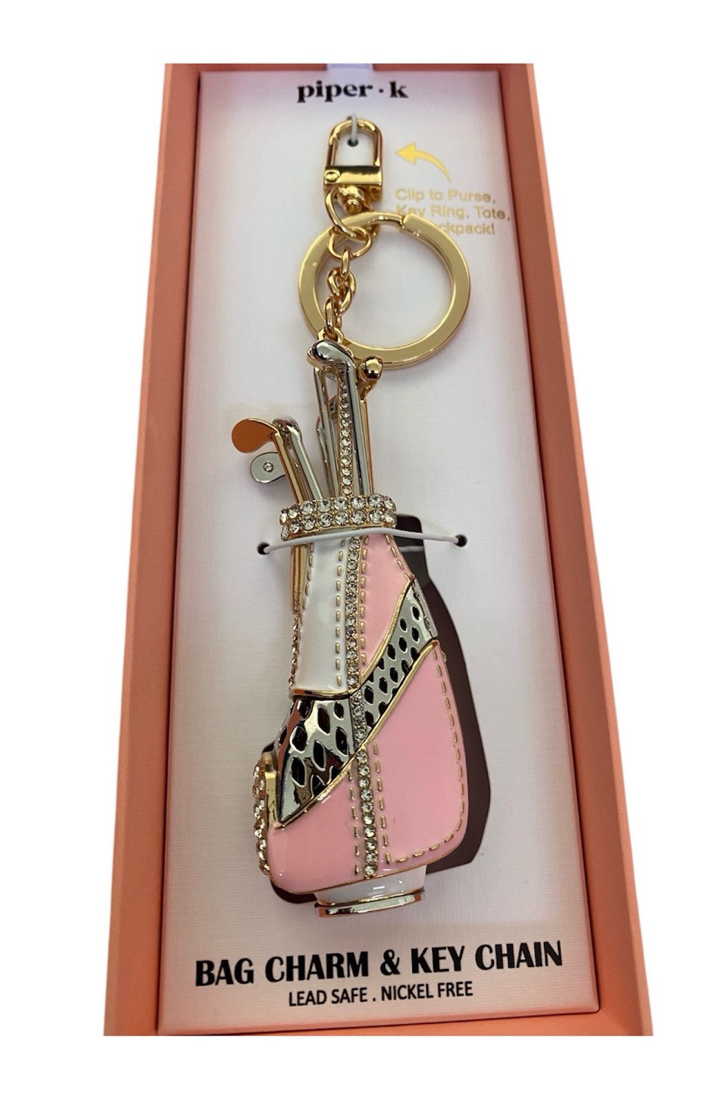 Piper K golf bag with clubs bag charm/key chain