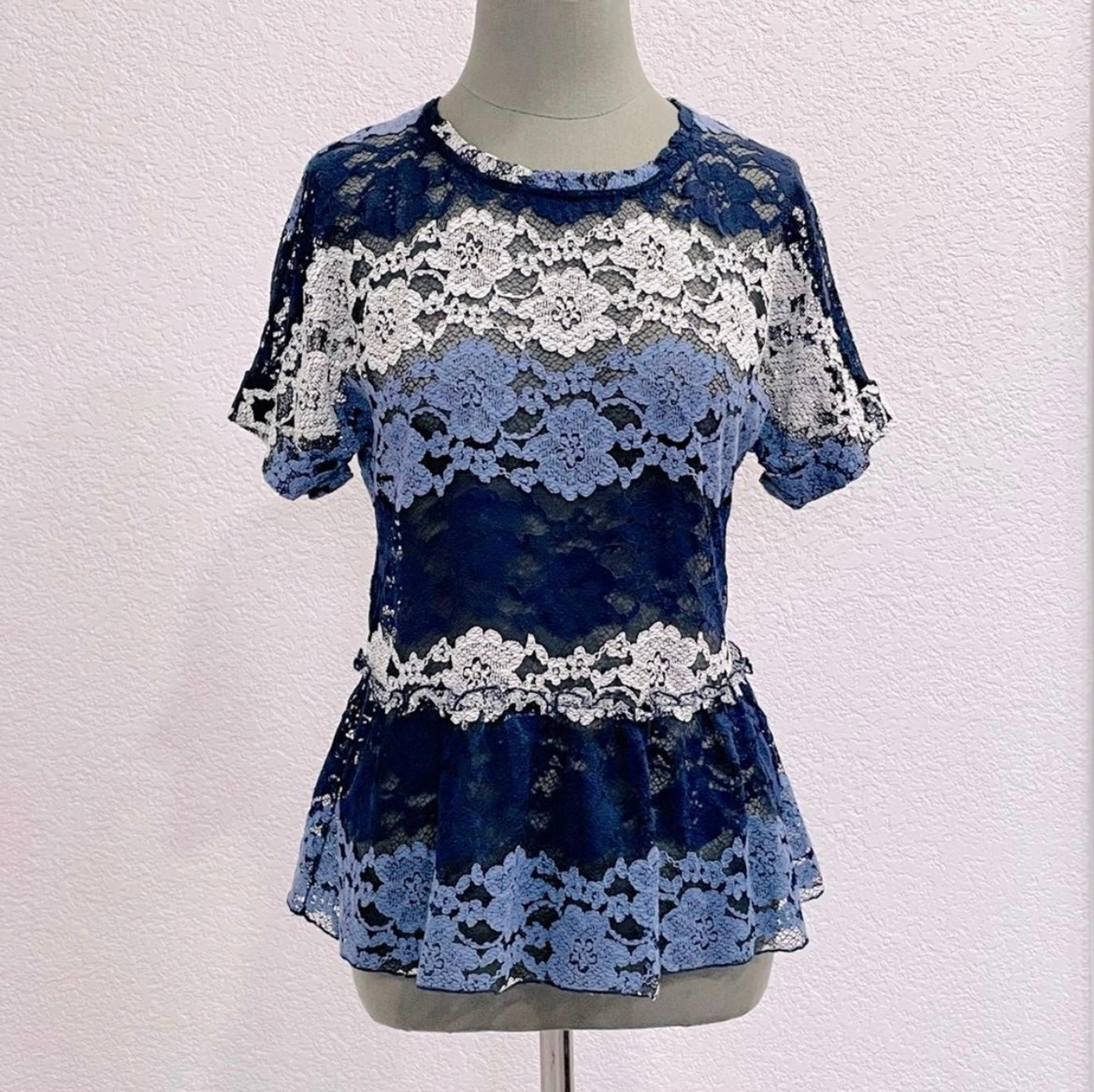 EVA FRANCO Sexy Striped Peplum Lace Top Short Sleeve T Shirt