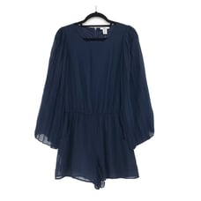 Bar III Women S Romper Black Iris Navy Blue Pleated Long Sleeves Chiffon NEW