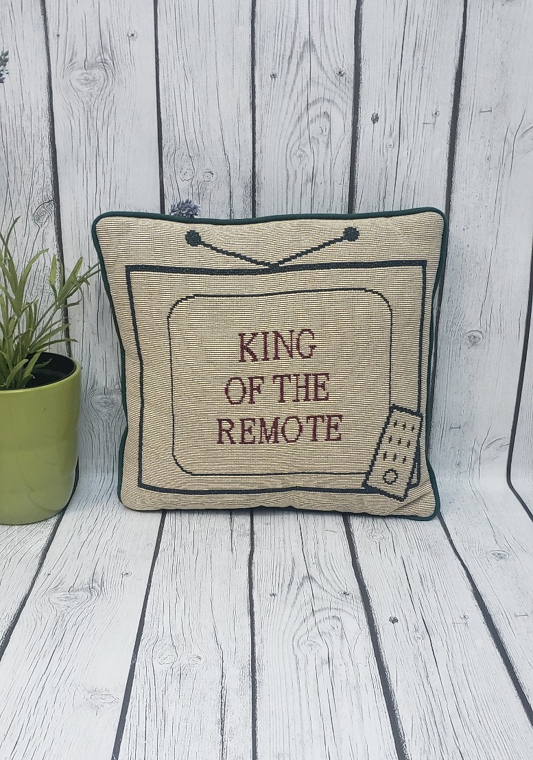 Tapestry Pillow “King of the Remote” Clicker Control Holder