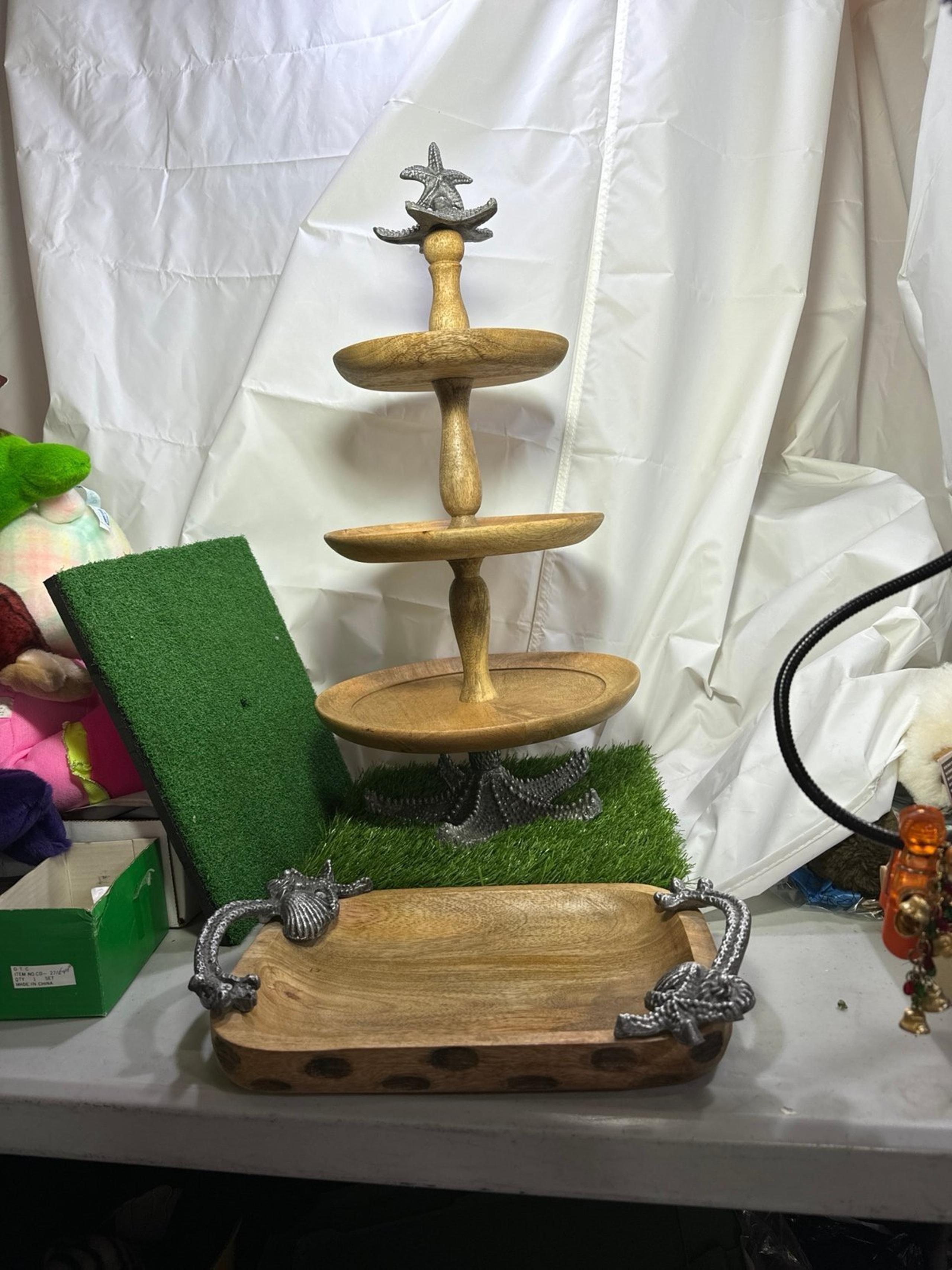 Tommy Bahama tray and 3 tier starfish