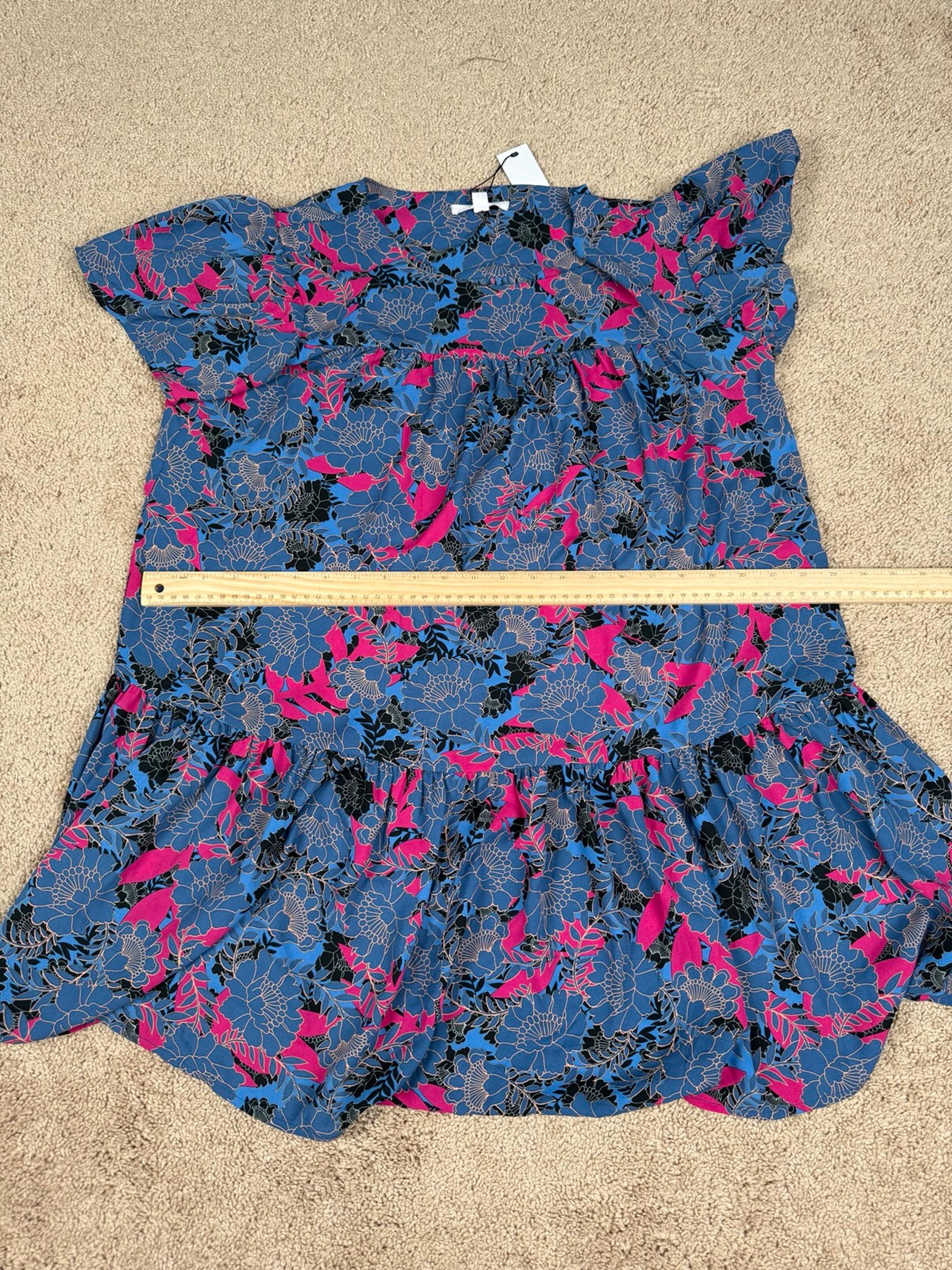New BB Dakota Floral Tiered Dress Blue Pink Black Gold Small S Bohemian Summer