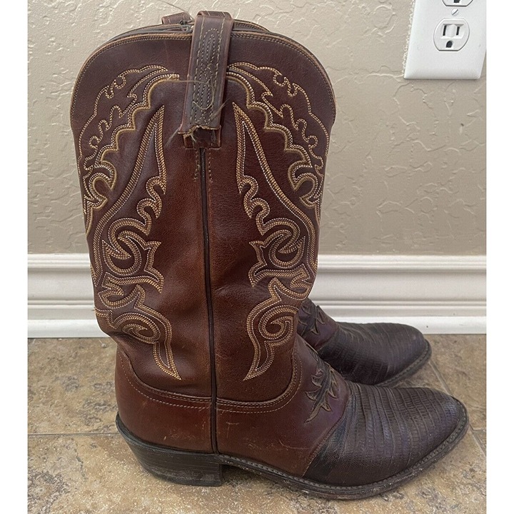LUCCHESE 1883 BOOTS Mens 10 D Brown Teju Lizard Exotic Round Toe Boot