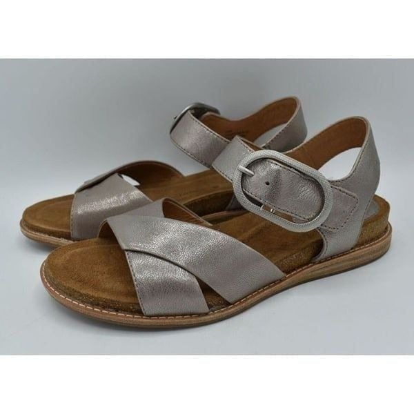 Sofft Womens Size 11 Bayo Anthracite Silver Leather Open Toe Sandals Shoes