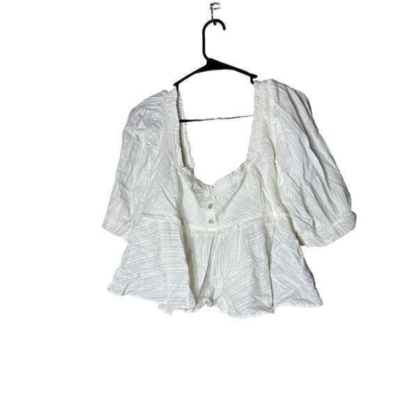 Free People Women’s Leave It To Me Ivory Square Neck Crop Top Blouse Size Small