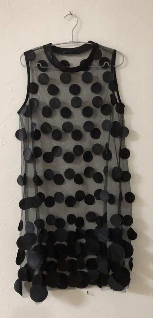 Black Polka Dot Sleeveless Tunic Size F