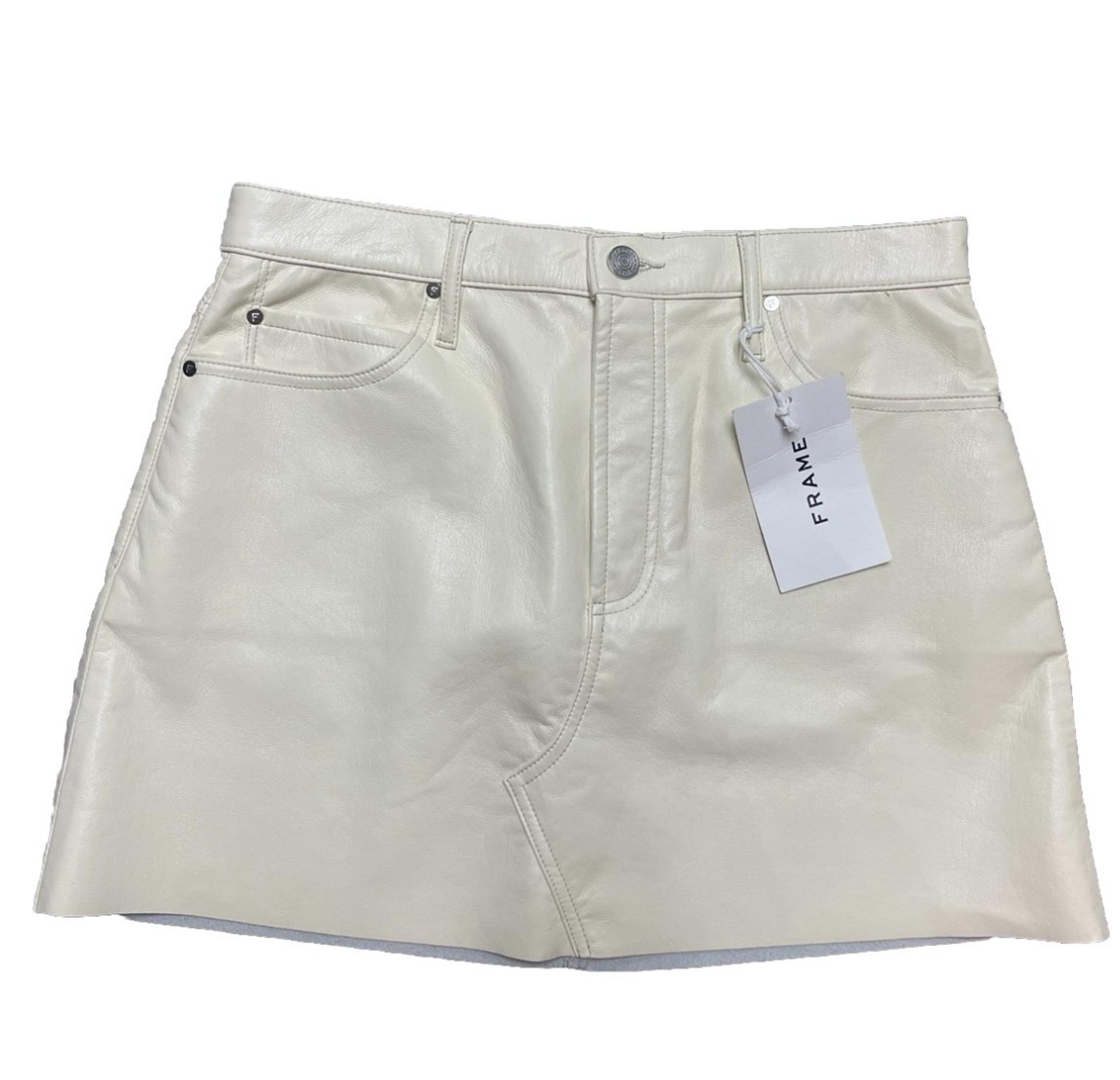 FRAME Women's White Le High 'n' Tight Mini Skirt leather sz 31 bone  designer