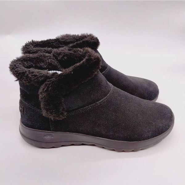 Skechers On The Go Joy Bundle Up Black Suede Booties Womens Size 9 Cushioned