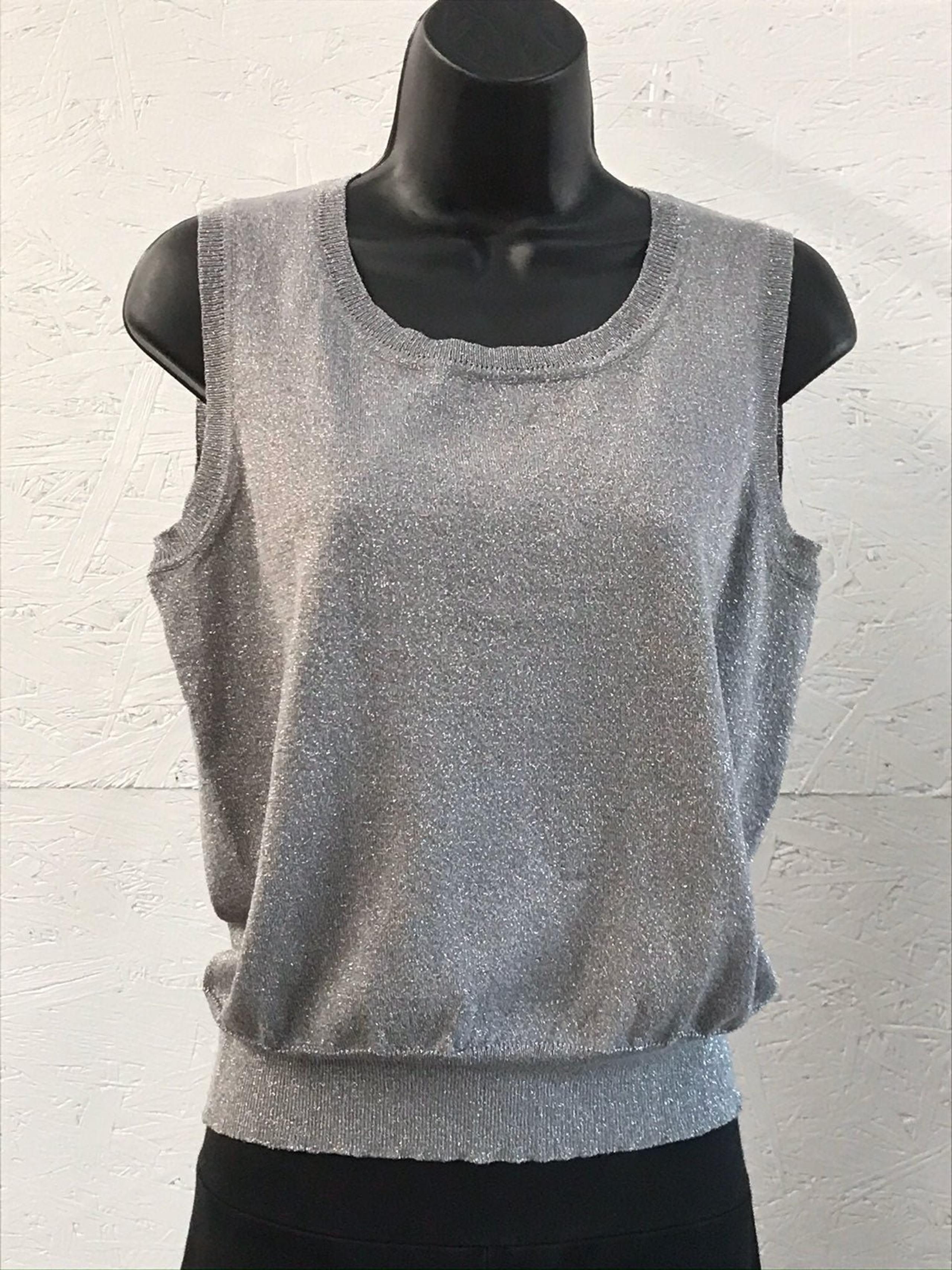 Cable & Gauge Silver Lurex Med Tank NWT