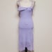 90s Vintage By Choice Metallic Lavender Crinkle Chiffon Asymmetric Ruffle Dress