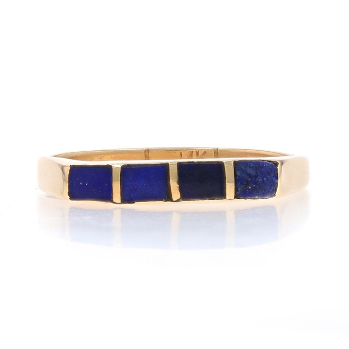 Native American Lavonne Lalio Zuni Lapis Band YellowGold 14k Stack Ring LX4556