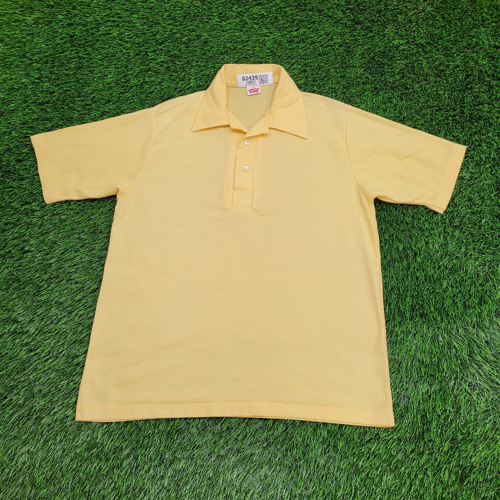 Vintage 80s LEVIS MOD Polo Shirt Medium 20x26 Crop Yellow USA