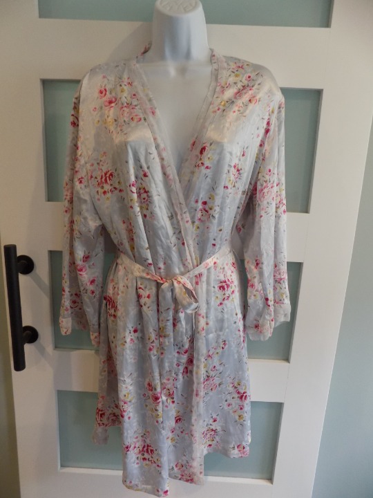 Oscar de la Renta Gray Floral Print 3/4 Sleeve Robe Size XL Women's EUC
