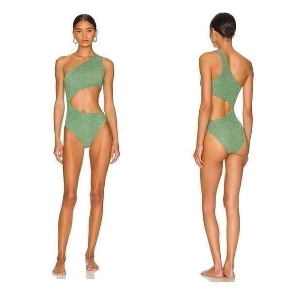 NWT Beach Riot /Free People Celine Cut Out One Piece in Emerald Shine M