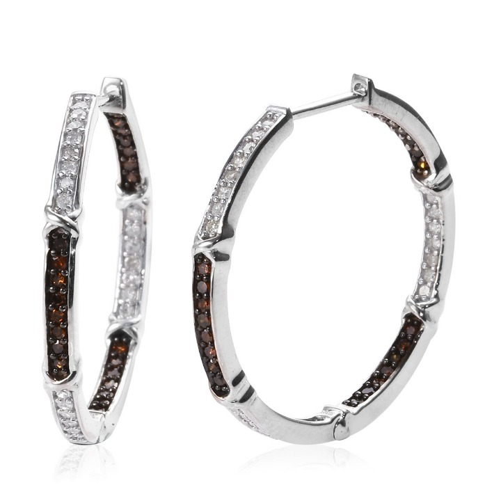 Red Diamond/Diamond hoop earrings