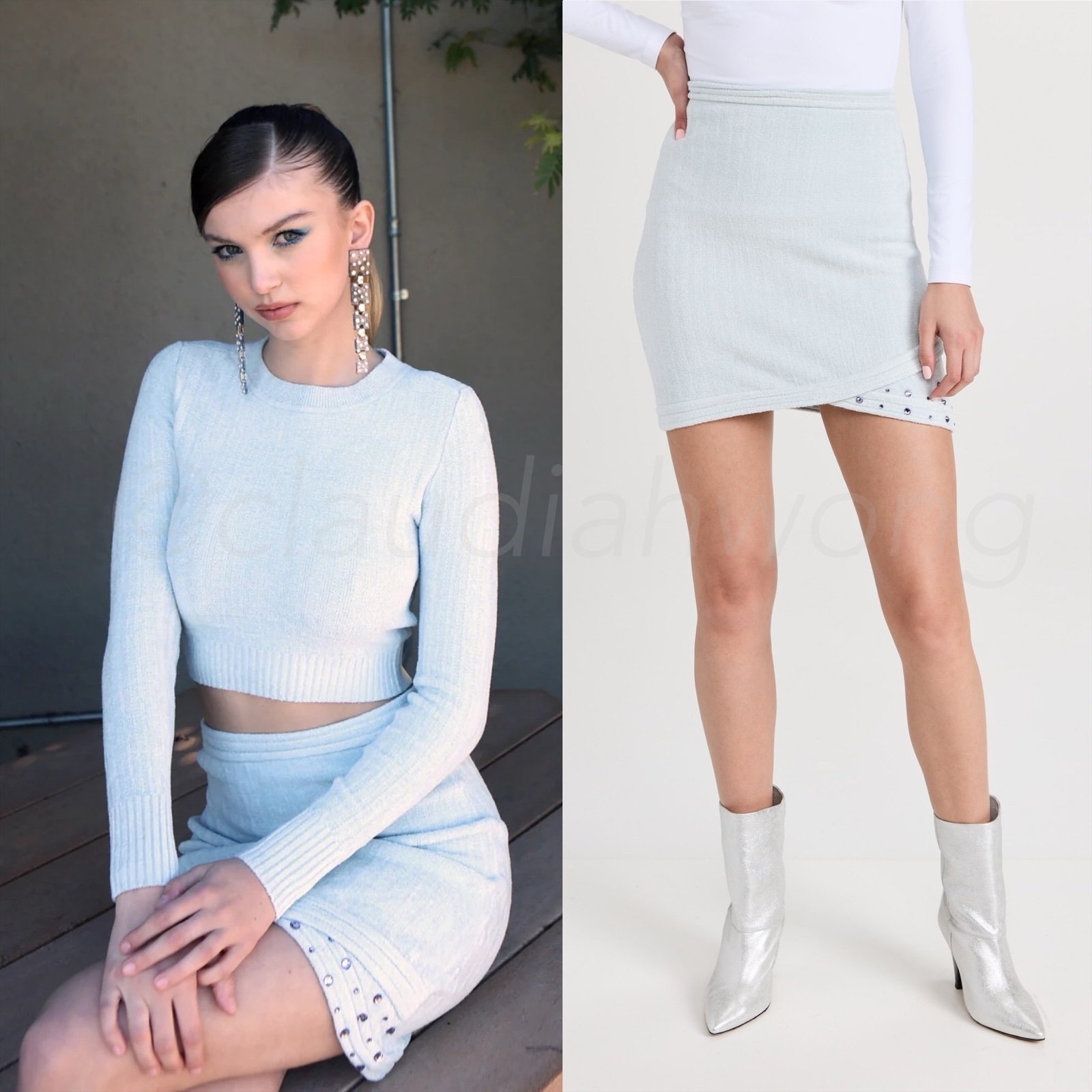 JOOSTRICOT Cheer Mini Skirt in Light Blue