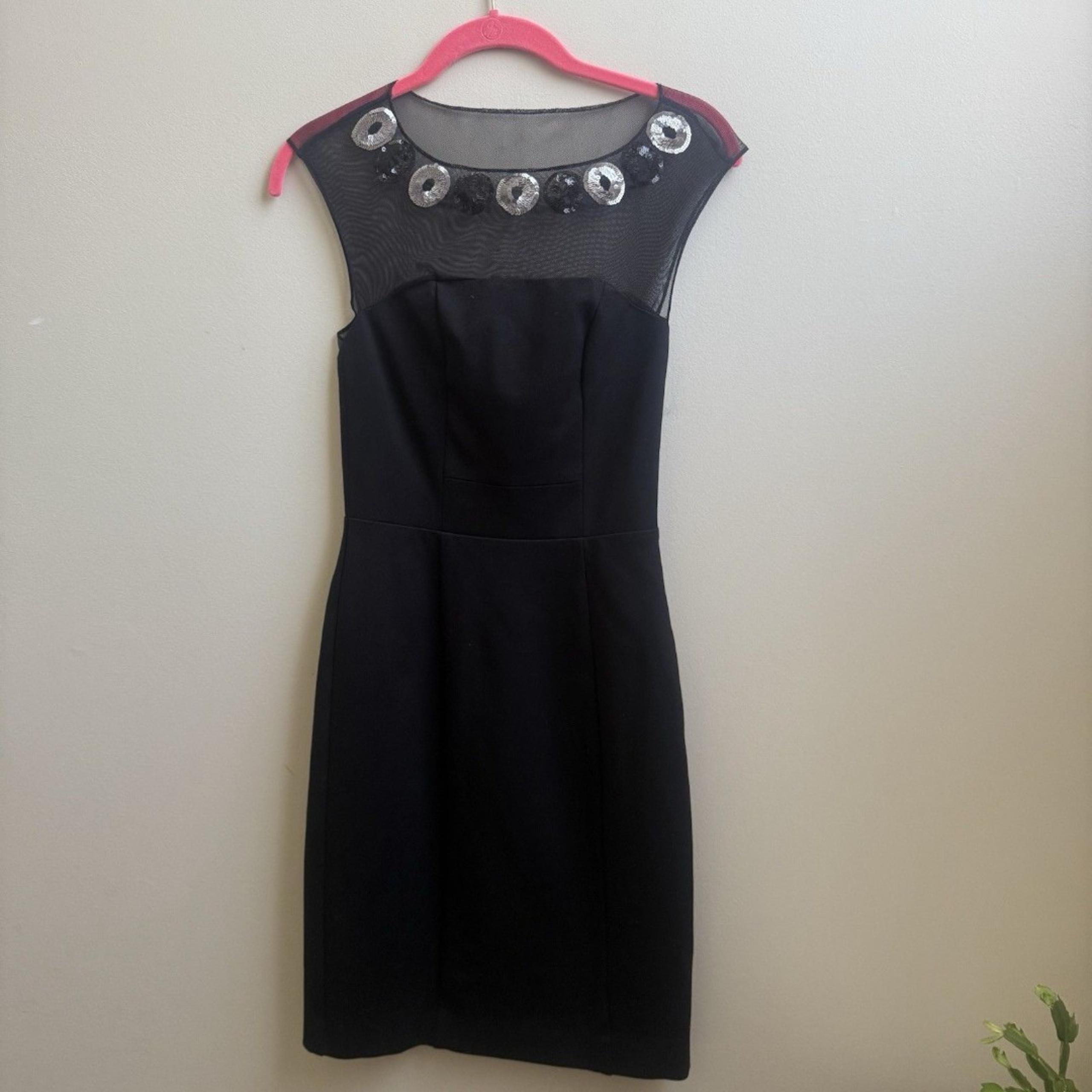 TRINA TURK Black Casino sequin Jeweled Neck sheer back Tank Dress Size 0  $320
