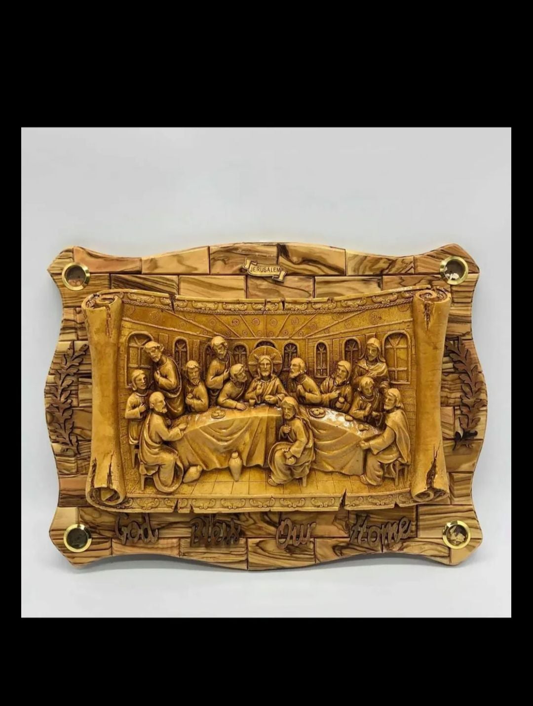 last Supper Jesus 12 Apostles Olive wood Made Wood Ceramic God bless Jerusalem