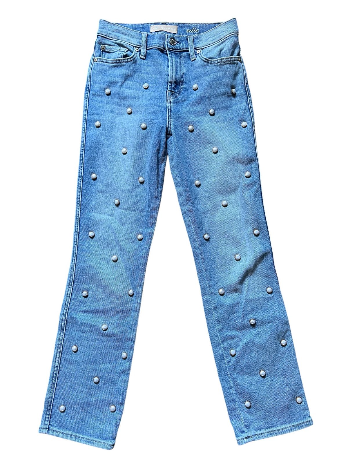 7 FOR ALL MANKIND Edie Embellished Crop Straight Stretch Jeans In Luxe Vintage S