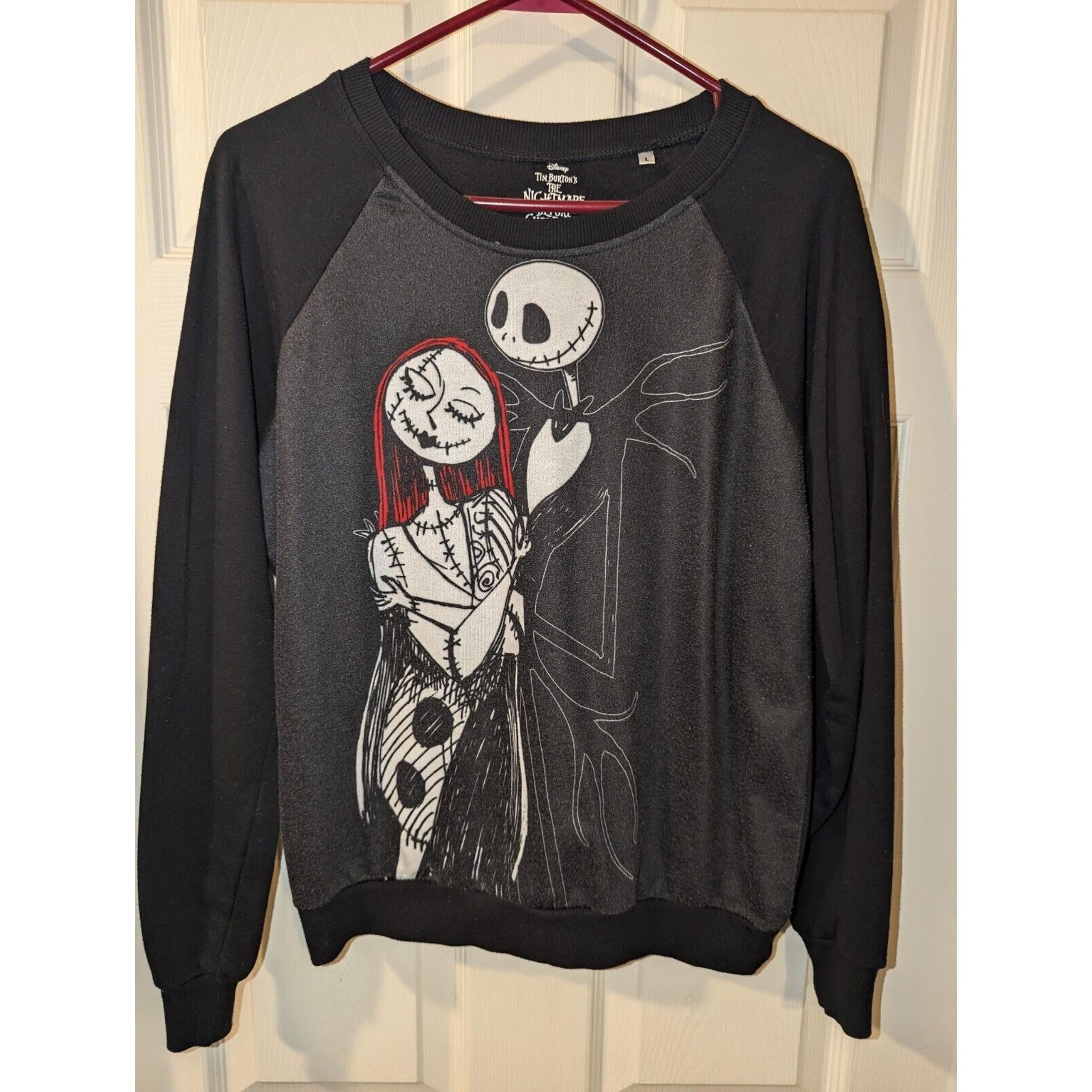 DISNEY THE NIGHTMARE BEFORE CHRISTMAS SHIRT TOP Womens SIZE L Black Long Sleeve