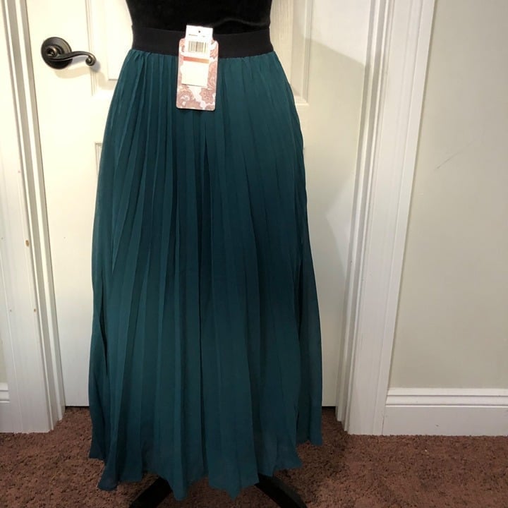 New Band Of The Free Women's Pine Teal Pleated Maxi Skirt XS, Elegant & Flowing