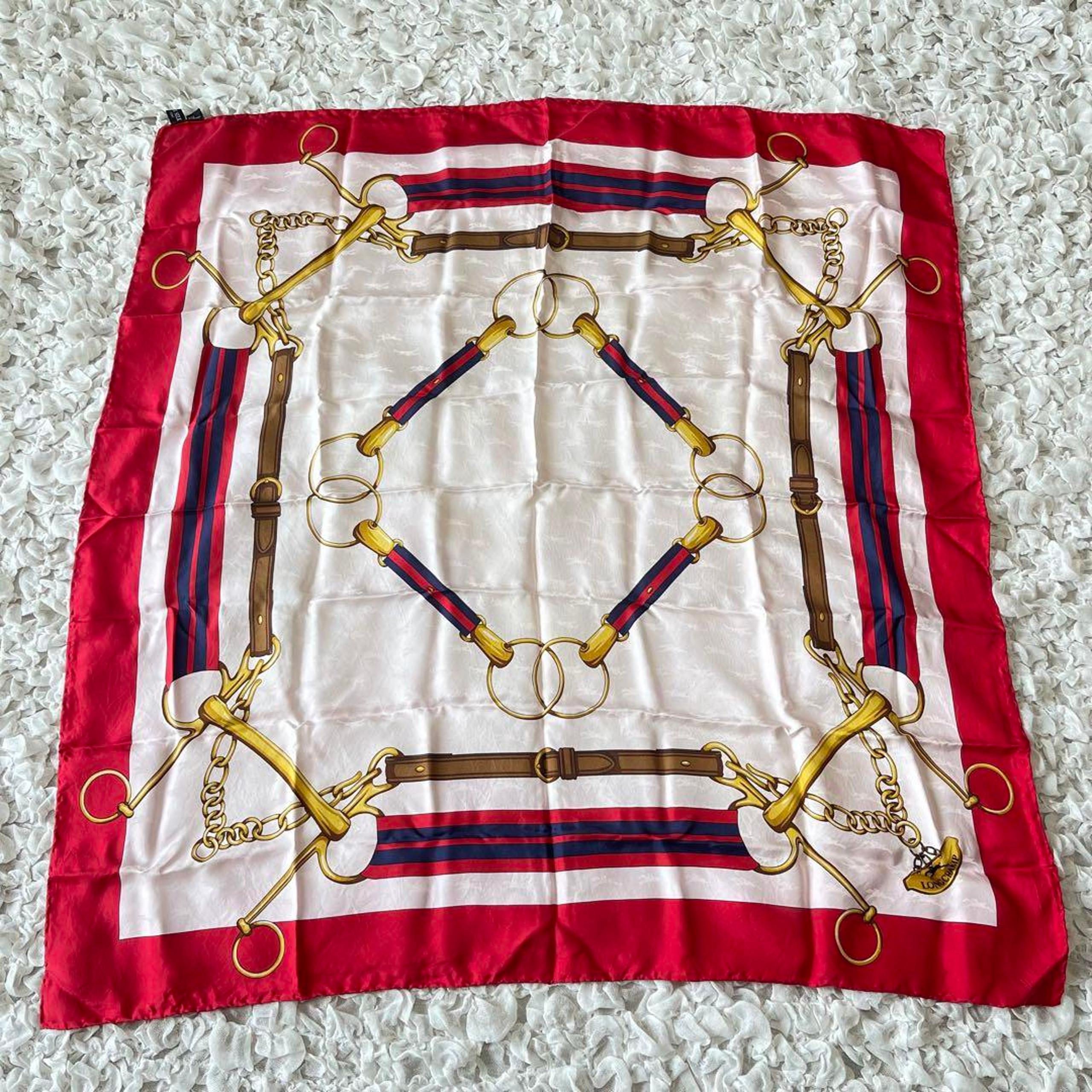 Longchamp silk scarf, red, made in Italy.