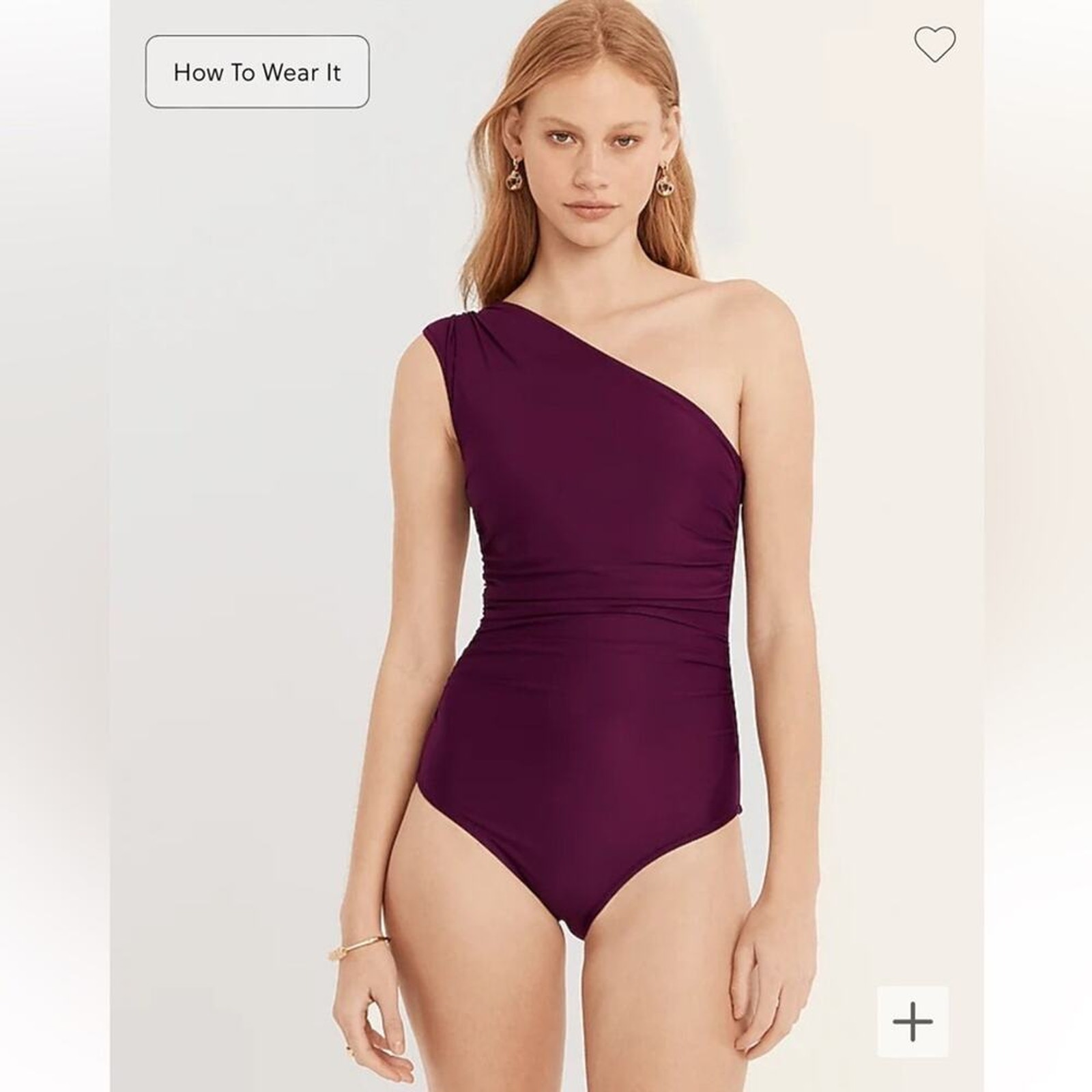 J. Crew Ruched One Shoulder One Piece Swimsuit Burgundy Cabernet Red Sz 22 BC108