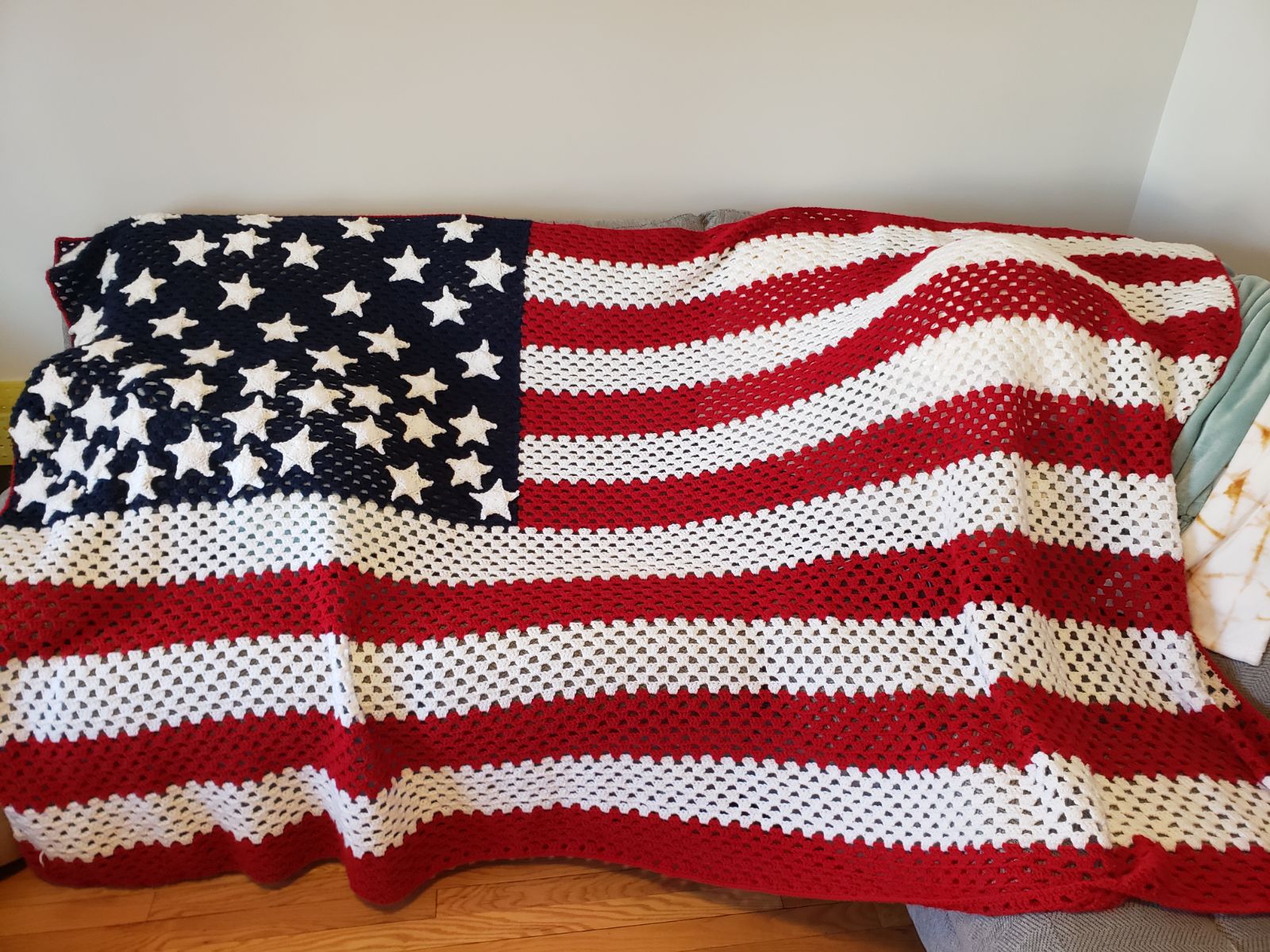 Handmade crochet American flag blanket