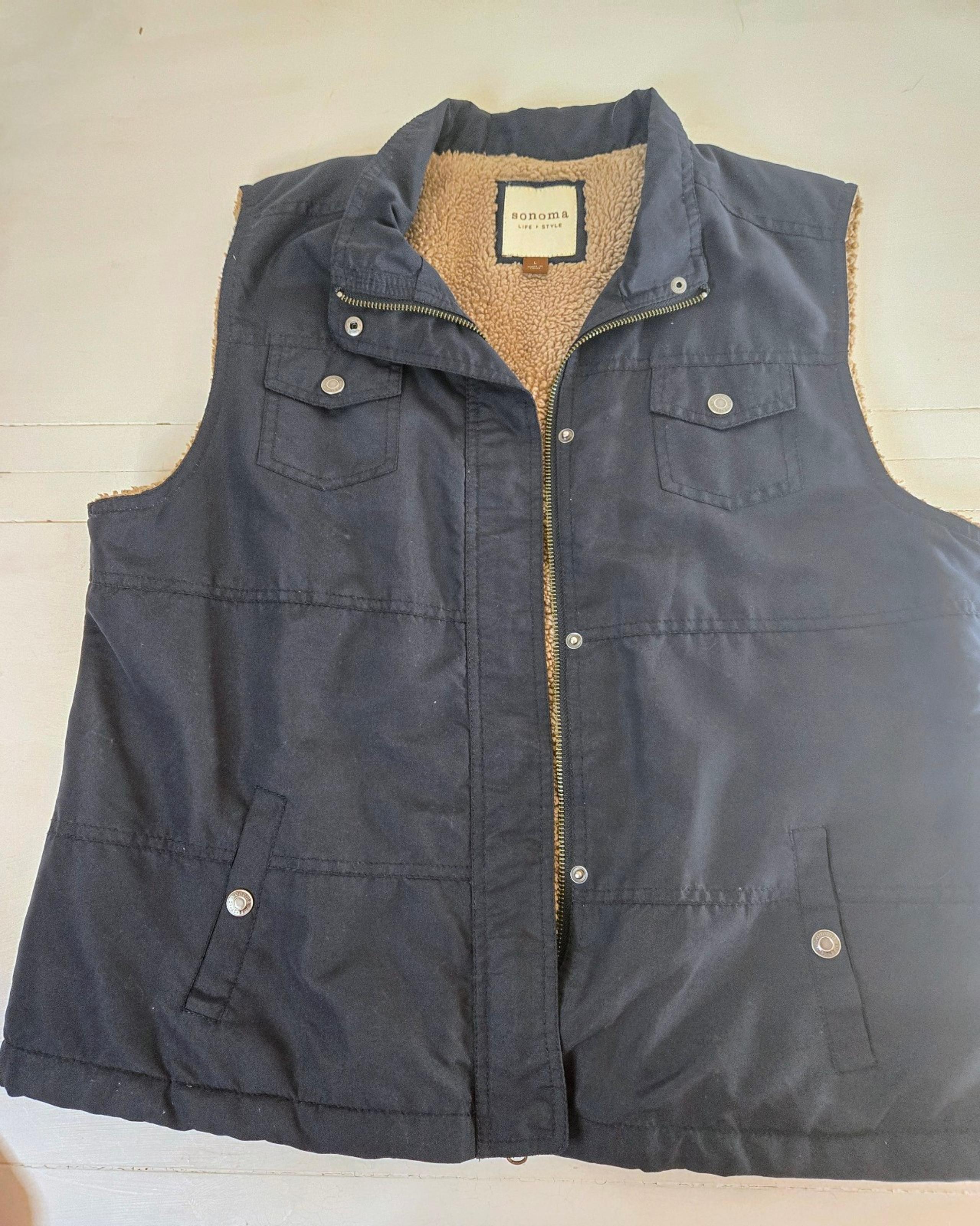 Sonoma Snap Front Zippered Vest Dark Blue Fleece Lined women's Size large