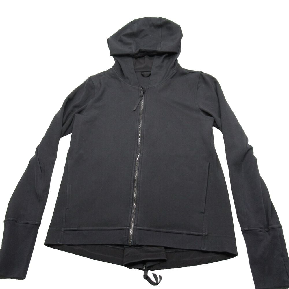 Lululemon City Trek Jacket Womens 8 Black Pockets Hooded Back Zipper Wicking