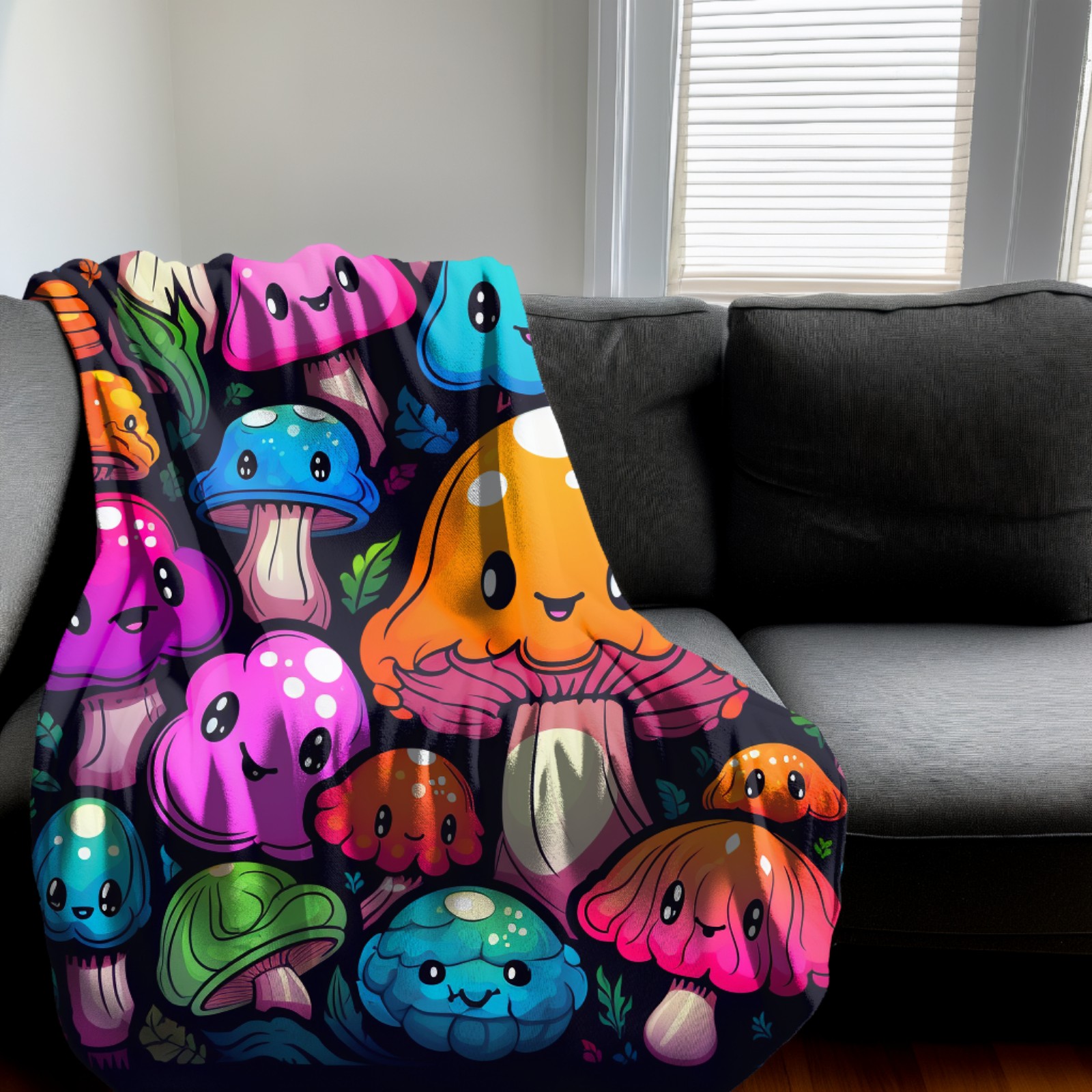 Mushrooms! Velveteen Plush Throw Blanket, Soft And Cozy