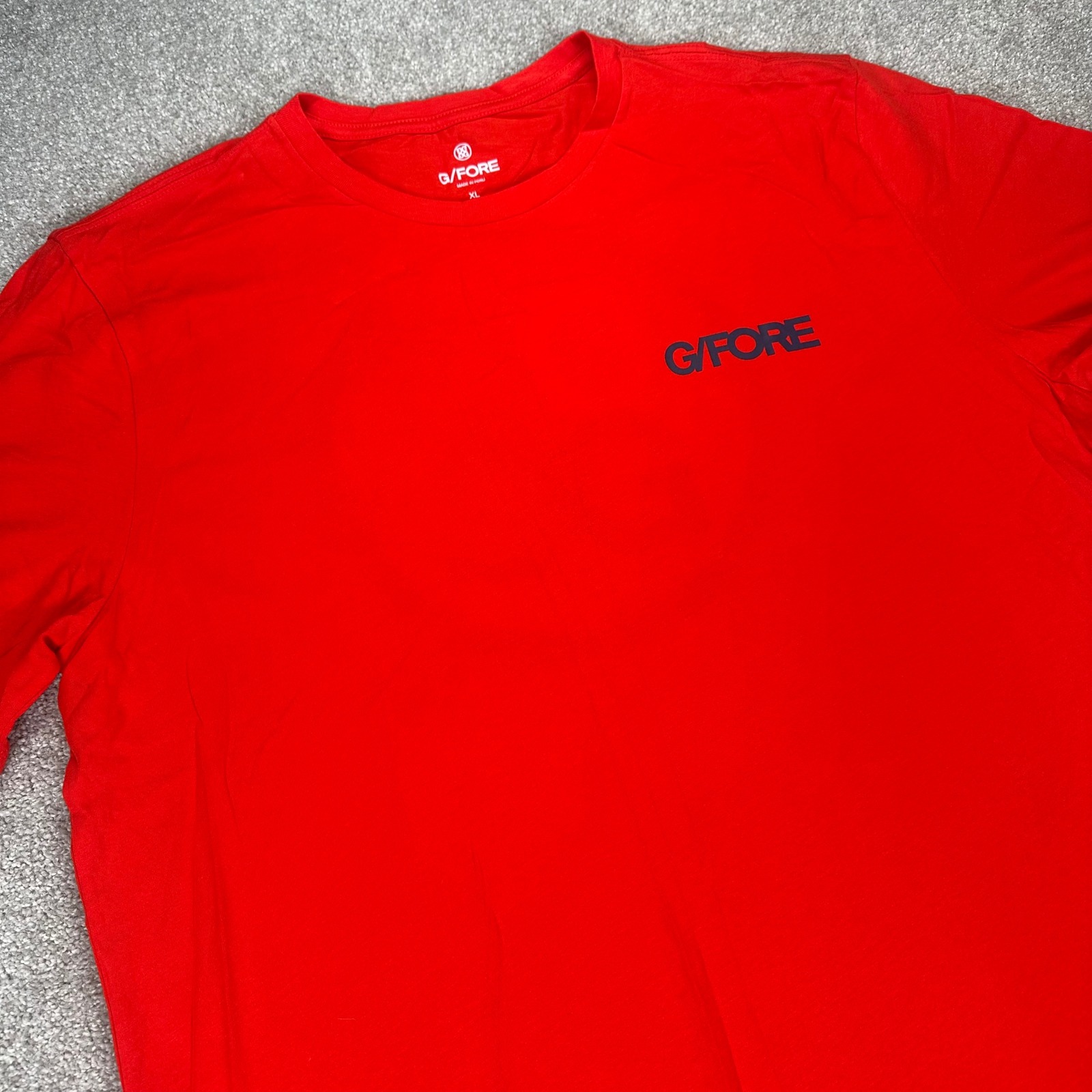 G/FORE Mens XL Red Golf T-Shirt Short Sleeve Crew Neck Logo Back Graphic
